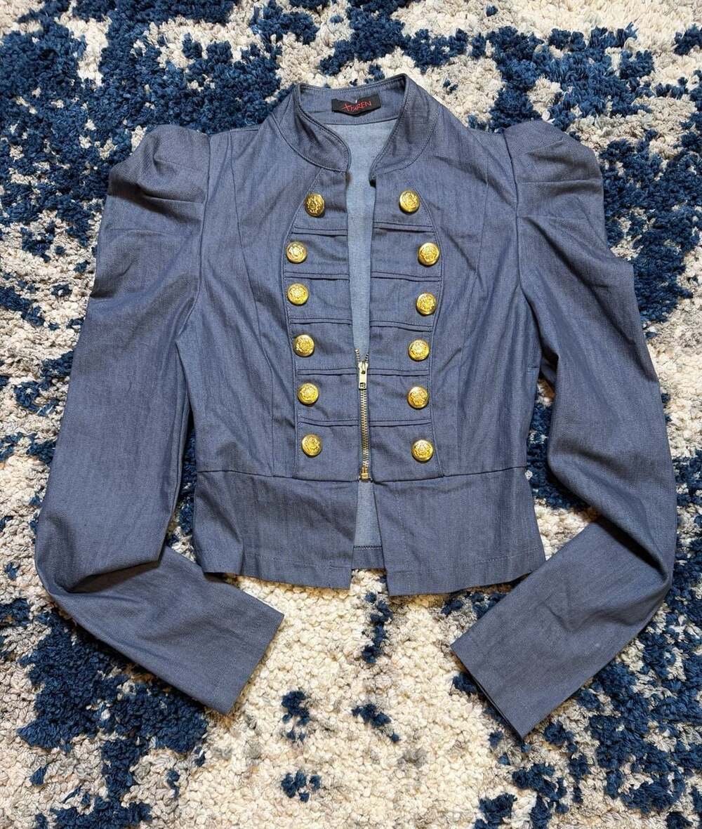 Karen Military Style Cropped Jacket with Gold Buttons